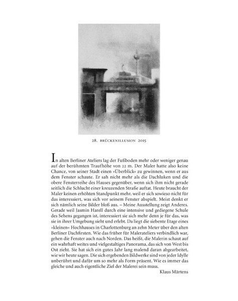 Katalogseite Galerie Taube mit Essay von Klaus Märtens und Werk Brückenillusion